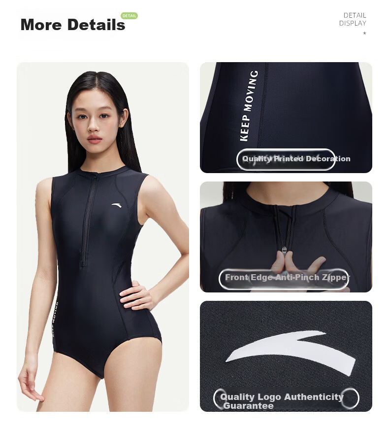 ANTA Women's One-Piece Triangle Swimsuit, Professional Training Swimwear, Quick-Drying, Sun-Protective, Speed-Friendly, Chlorine-Resistant Swimming Gear, Black XL 7