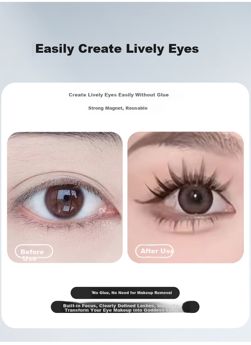 Yushang Jiaren Glue-Free Magnetic False Eyelashes for Women Natural Camellia Little Devil Soft Stem Full Strip New Year Gift 7