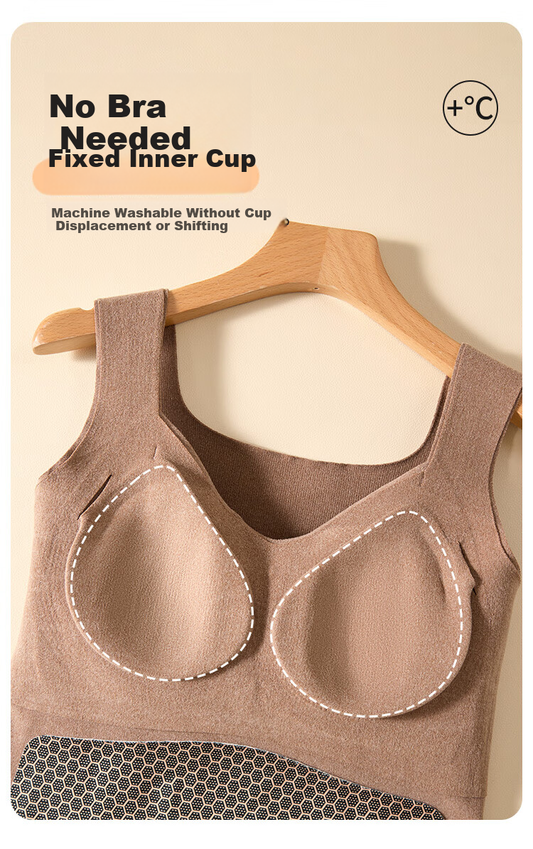 Ordifen Women's Thermal Vest with Chest Pad, Faux German Velvet Fleece Lined Camisole Bra, Seamless Slim Fit Base Layer for Autumn and Winter 14
