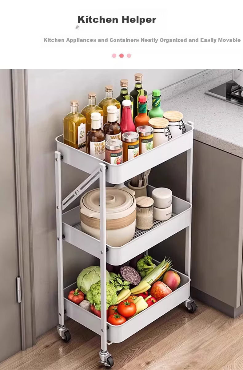 Jiaodu Folding Small Cart Multi-Layer Kitchen Storage Rack Multifunctional Floor Trolley Fruit and Vegetable Basket Organizer 11
