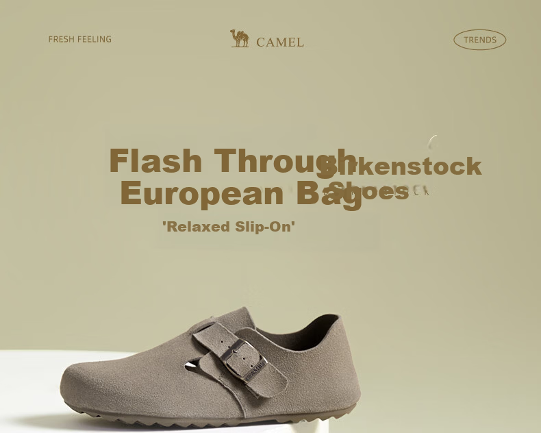 CAMEL Women's Birkenstock Style Comfortable Casual Slip-On Sandals Open Toe Shoes L25S700036 Apricot Size 37 4