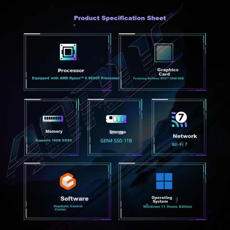 GIGABYTE AORUS PRIME 3 Deep Learning AI Video Editing Rendering Design Gaming Lobster OpenClaw PC R5 9500F/RTX 5060/16GB/1TB