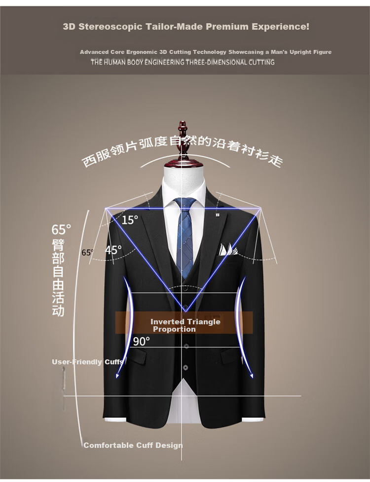 RED DRAGONFLY Men's Business Casual Suit Set Groom Wedding Formal Three-Piece Black XL 1