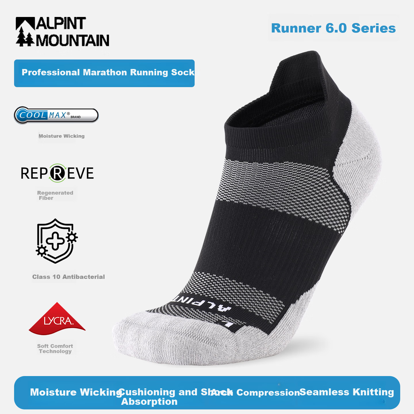 ALPINT MOUNTAIN CoolMax Professional Marathon Running Socks Moisture-Wicking Outdoor Sports Socks Trail Running Men