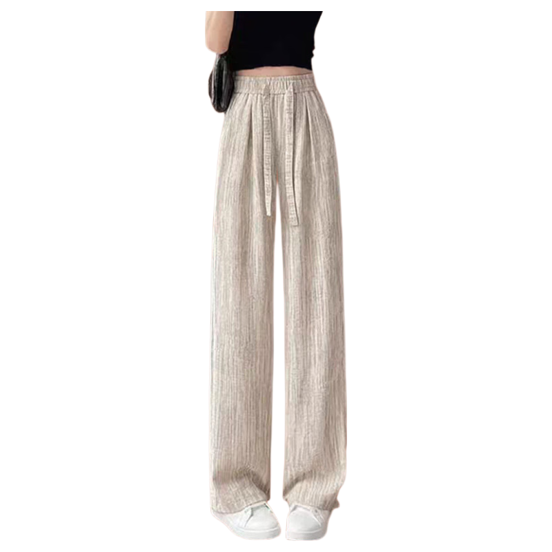 AEMAPE Ice Silk Narrow Wide-Leg Pants for Women Summer 2026 New High-Waist Straight Casual Lazy Floor-Length Trousers