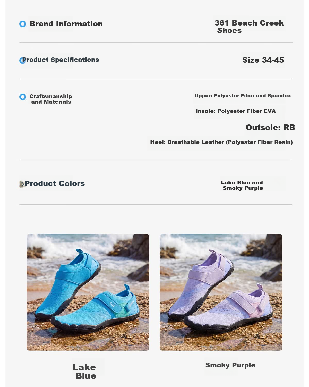 361° Beach Shoes Unisex Sand-Resistant Quick-Dry Water Shoes Anti-Slip Fishing Shoes for Youth 19
