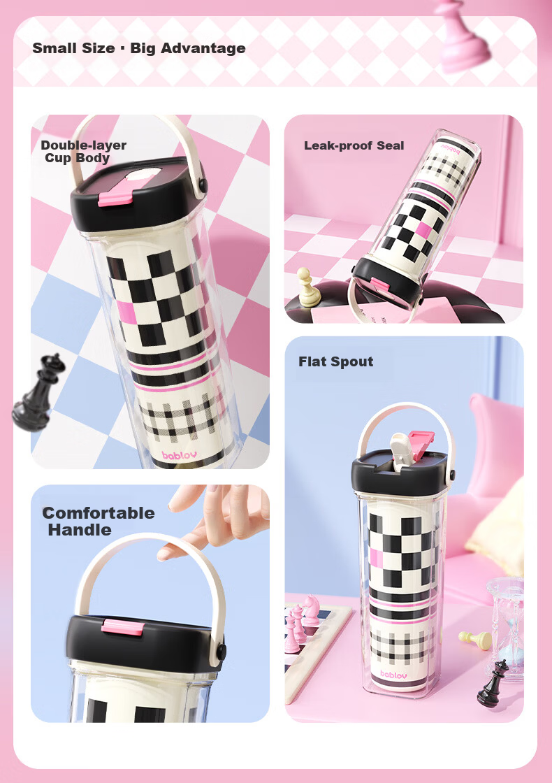 BABLOV Flower Companion Forest Straw Cup for Girls High-Value Tritan Plastic Water Bottle Summer Portable Double-Layer Travel Cup for Students 3