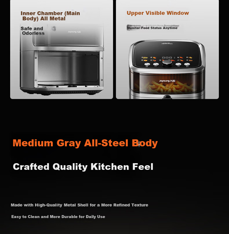 Joyoung Dual Heat Source Air Fryer 7.8L Large Capacity Visible Window Stainless Steel Steam Oven KL80-V587Y 5