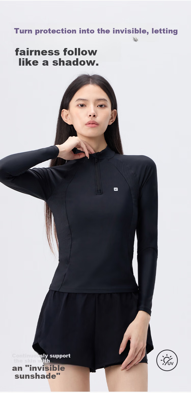 Keep Women's Two-Piece Long Sleeve Sun Protection Swimsuit for Plus Size Girls Conservative Hot Spring Swimwear 925 Black XL 5