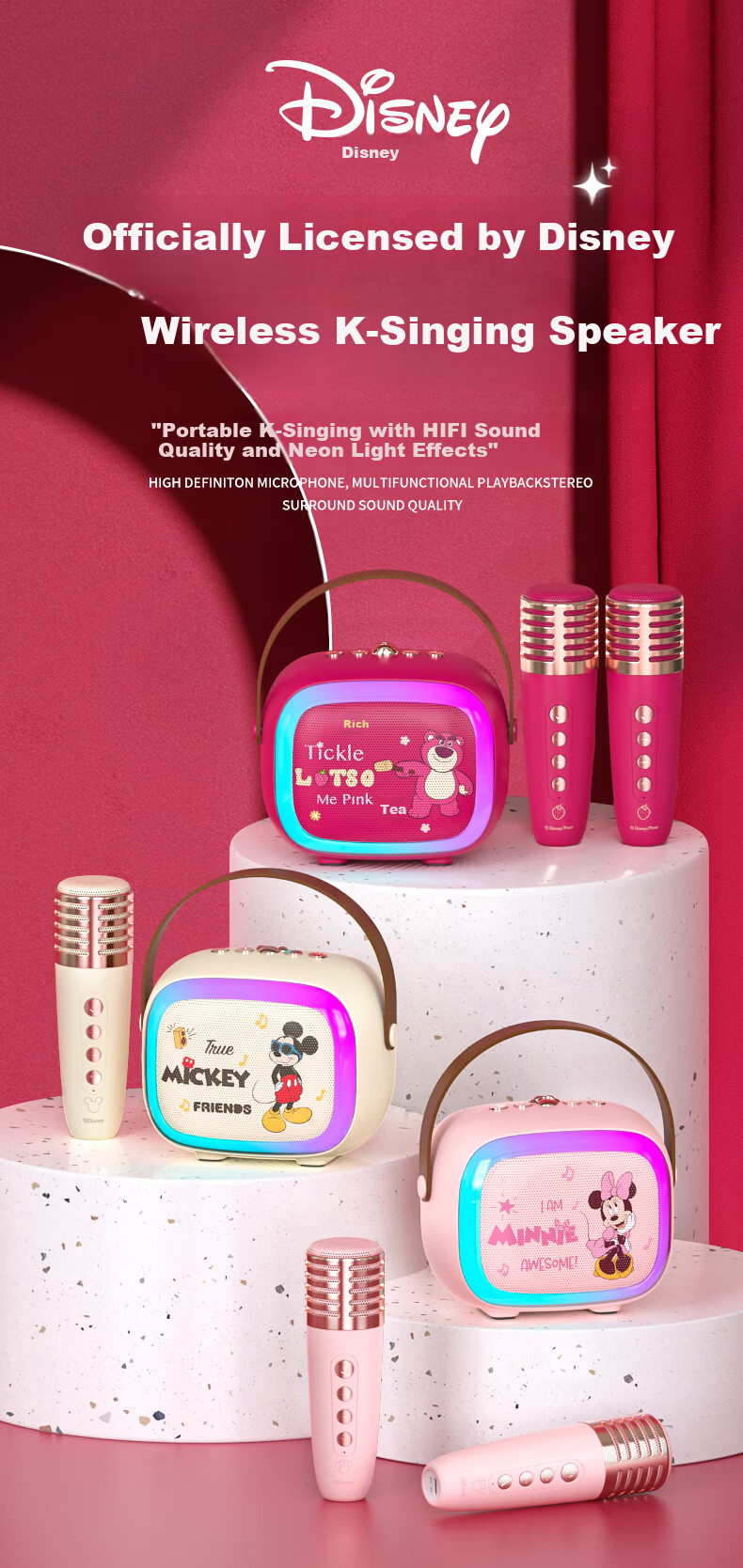 Disney Children's Day KTV Microphone Speaker Wireless Bluetooth Speaker Smart Voice Toy Birthday Gift Box MK18 Minnie 3