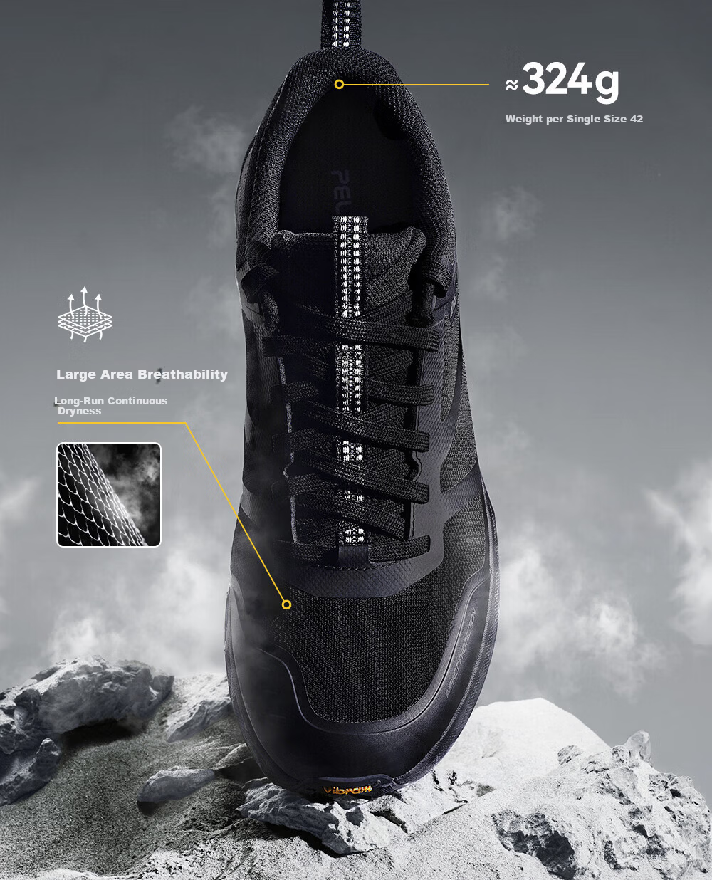 Pelliot CT-Chifeng 2.0 Trail Running Shoes Unisex Outdoor Vibram Non-slip Cushioning Breathable All-Terrain Mountain Running Shoes 7