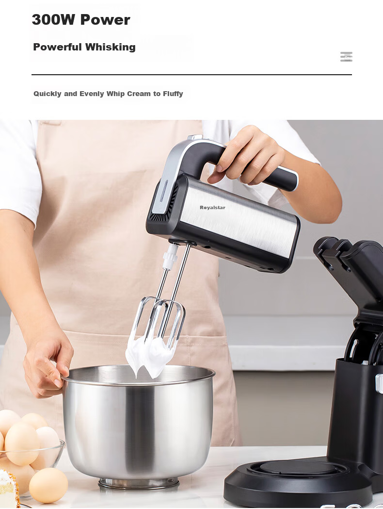 Royalstar Electric Hand Mixer 300W High Power Handheld Cream and Egg White Beater Dough Mixer Multifunctional Stand Mixer 3.5L EGK395L 5