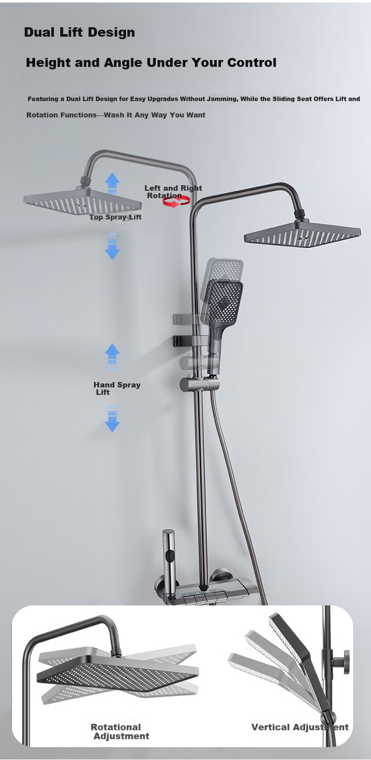 Platinum Pomelo Shower Set with Digital Display Ambient Light, Pressurized Showerhead Full Home Shower System, Piano Key Four-Function 8008 18