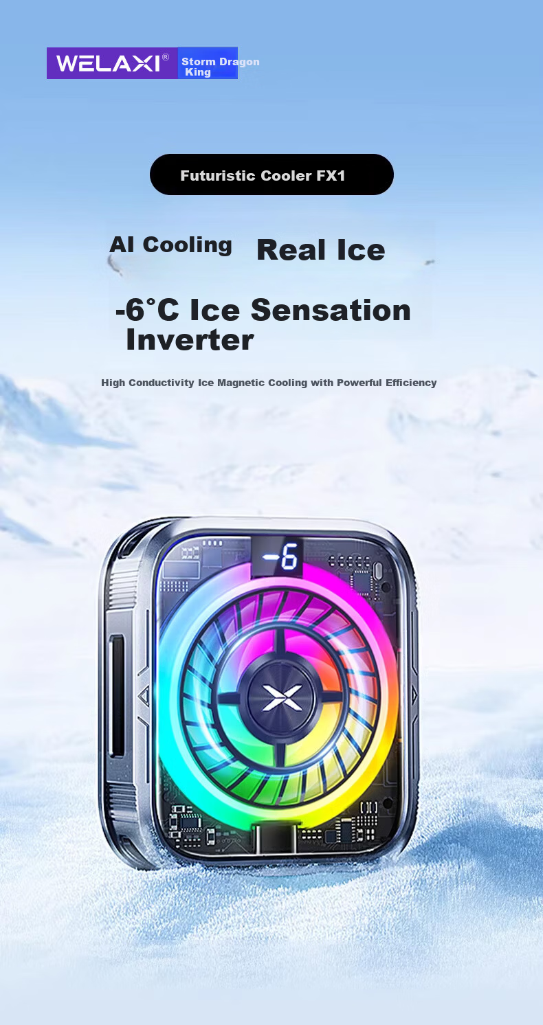 Future Series Semiconductor Magnetic Phone Cooler Gaming Dedicated Variable Frequency 15W True Ice RGB Lighting Back Clip Live Streaming Tablet Cooling Device Compatible with Apple iPad 1