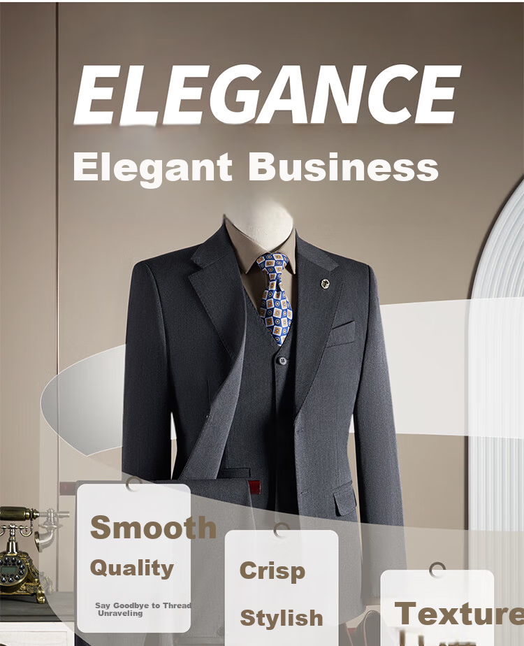 ROMON Wool Suit Set for Men Business Formal Wedding Attire Dark Gray 4XL (Blazer + Vest + Trousers) 4