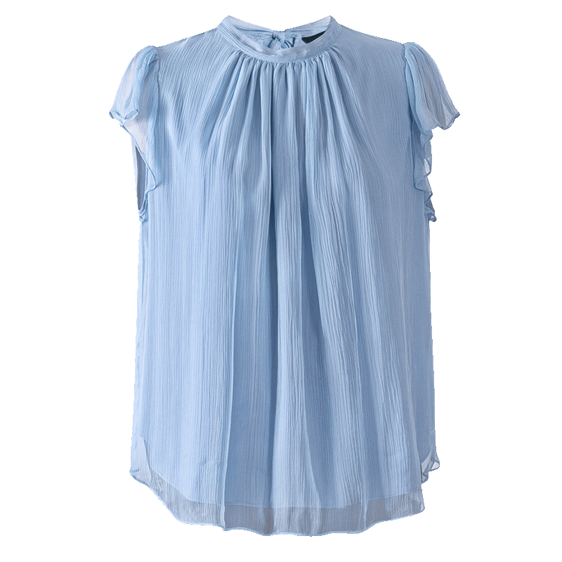 ROEYSHOUSE Elegant Workplace Flutter Sleeve Chiffon Blouse Summer French Pleated Top 13595 Light Blue M