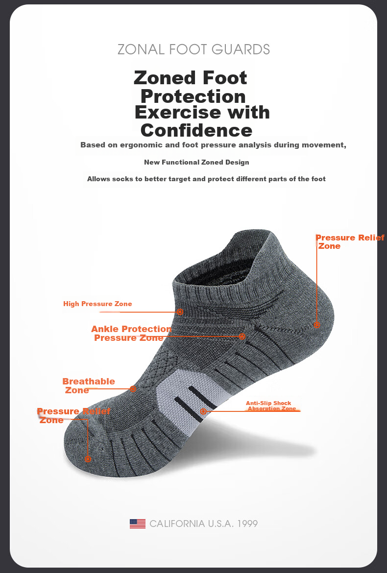 TFO 5th Generation Outdoor Sports Socks Comfortable Breathable Marathon Running Socks 2902568 Men's Dark Gray L 4