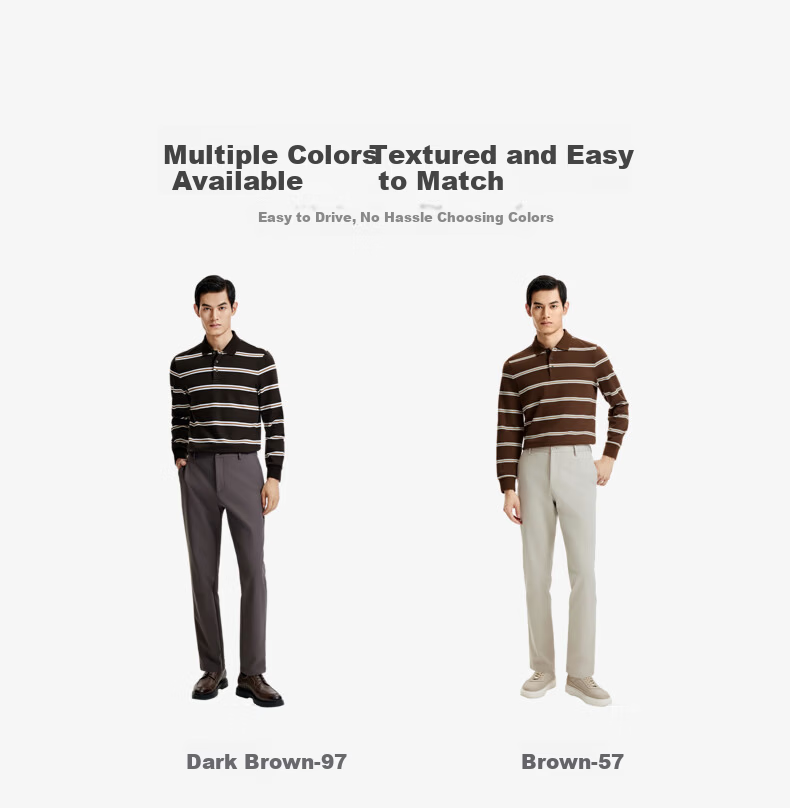 Goldlion High Cotton Content 24 Autumn Winter Comfortable Fashion Business Striped Long Sleeve Polo Shirt Men Brown-57 XXL 4
