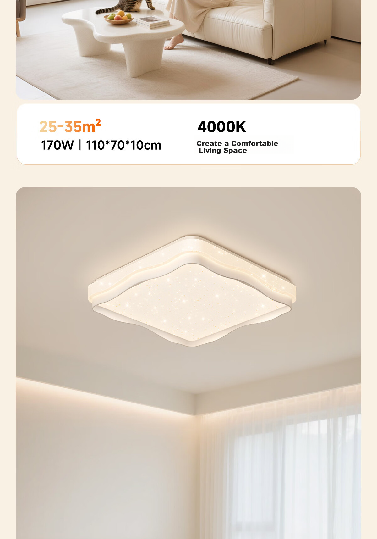 Kuka LED Ceiling Light Cream Style Eye Protection Cree Source Living Room Bedroom 50cm Round - Three Colors [Installation Included] 32