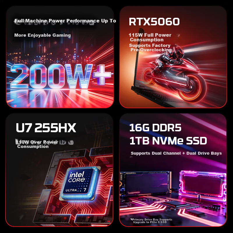 HP HyperX Shadow Elf PRO 16 Gaming Laptop U7-255HX RTX 5060 16GB 1TB QHD 240Hz 200W+ Power Consumption
