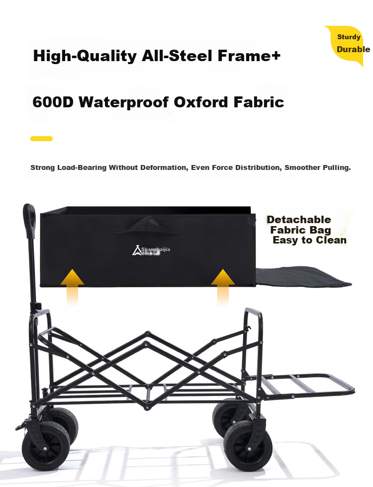 Suncojia Outdoor Camping Folding Cart Large Rear-Opening Wide Wheel Wagon for Picnic, Stall, Delivery, and Kids 4
