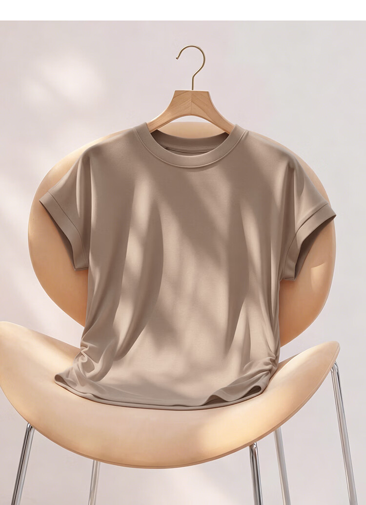 Audifine Women's Ruched Waist Slimming Short Sleeve T-Shirt Spring Summer Soft Loose Fit Khaki M 12