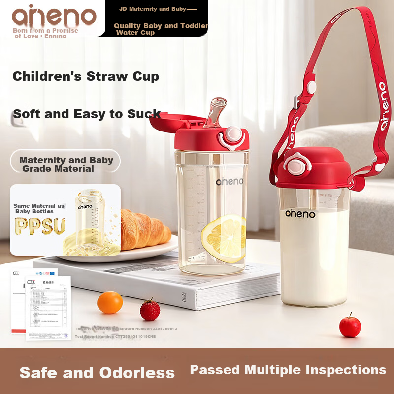 Ennino Children's Water Bottle Summer Straw Cup PPSU School Water Bottle with Straw for Kids Over 3 Years, Students and Adults