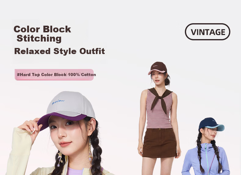 CACUSS Women's Duckbill Cap Spring Summer New Pure Cotton Hard Top Colorblock Baseball Cap Casual Outdoor Sun Hat Brown Red 3