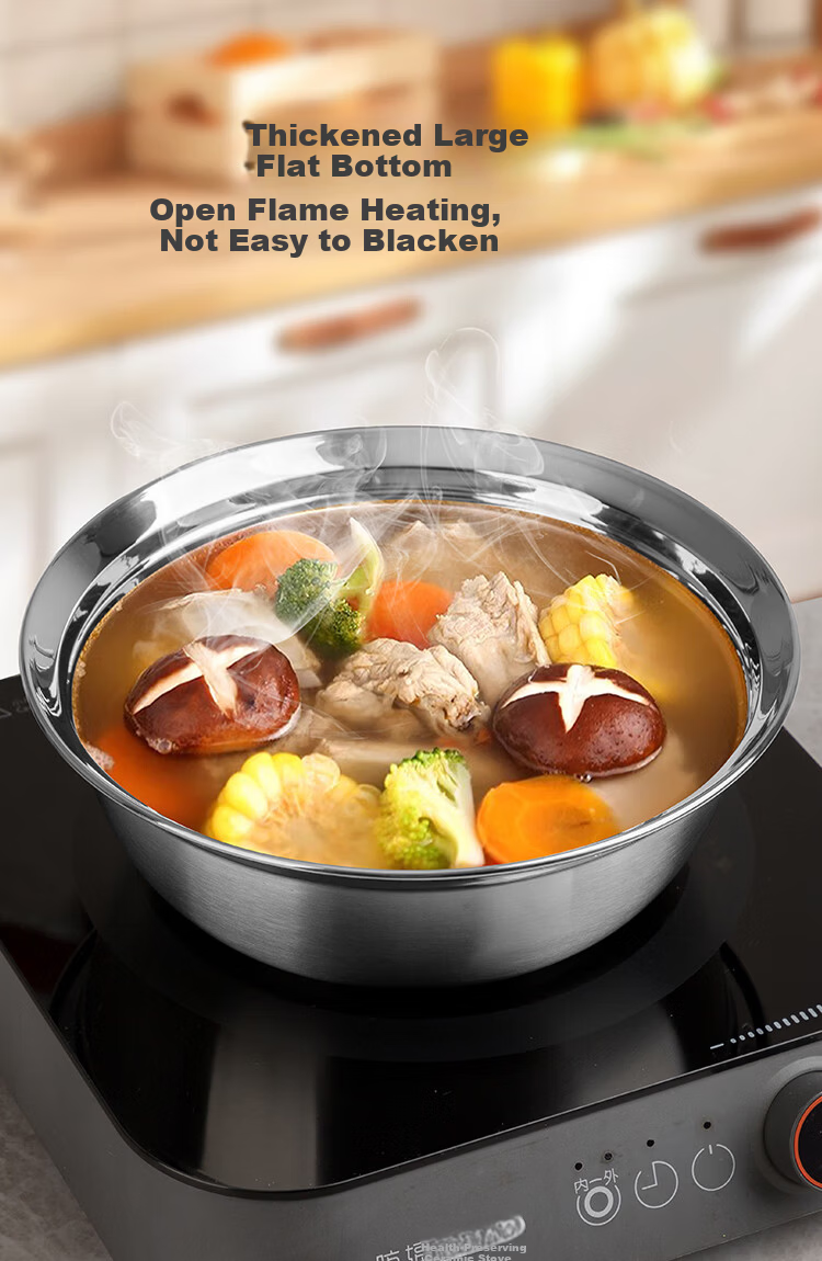 Banwu Life 316 Stainless Steel Food Grade Soup Bowl 20cm Large Steaming Bowl Household Rice Bowl Salad Bowl Noodle Bowl 8