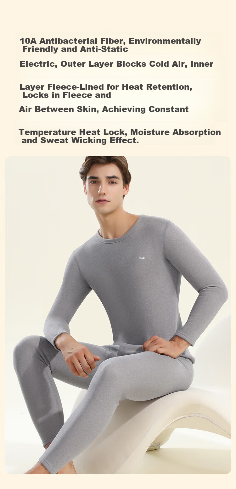 MiiOW [Goose down Silk] Men's Thermal Underwear, Fleece-Lined Thickened Autumn Pants, Antibacterial Warm Pants Set for Me 4