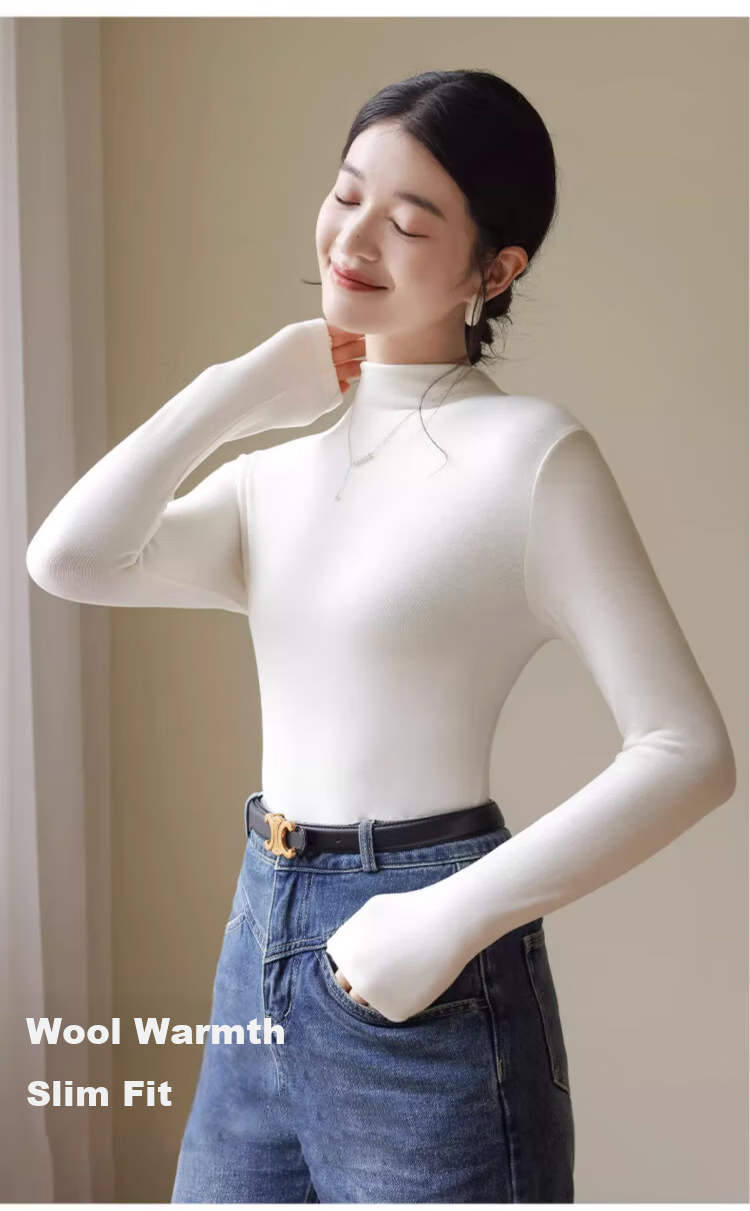 Langsha Women's Basic Spring and Autumn Turtleneck Solid Color Long Sleeve Slim Fit High Elastic Base Shirt 8
