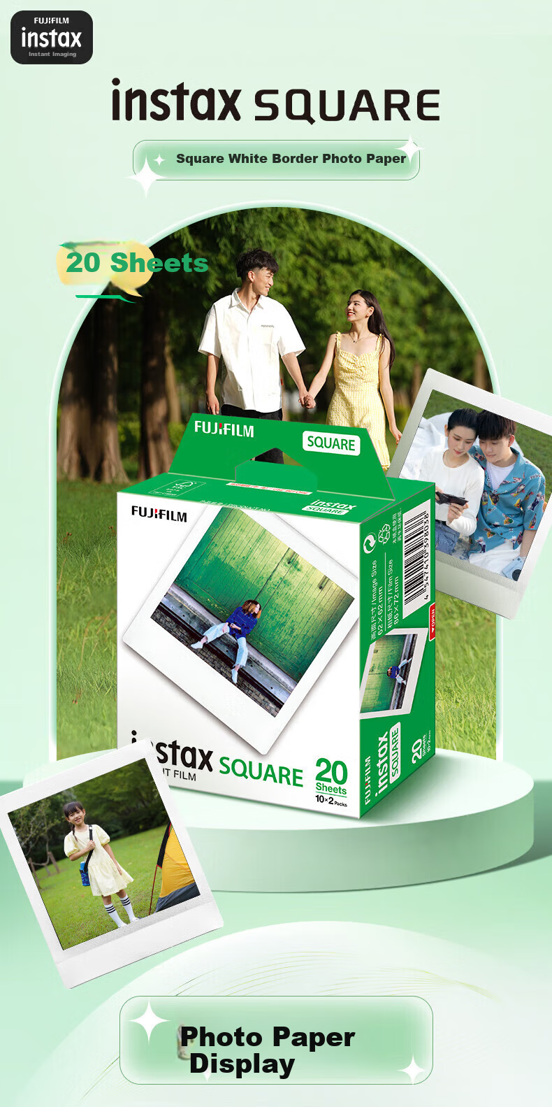 FUJIFILM Instax SQUARE SQ1/SQ40 Instant Camera Square Format 520 Gift SQ1 4x4 Film Black and White Retro Overseas Version 2