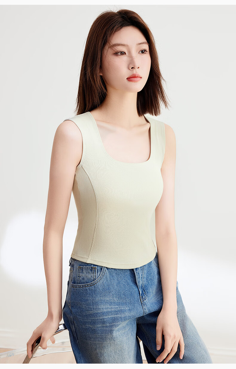 Fenteng Women's Vest with Built-in Chest Pad, Side Breast Coverage, Square Neck, Versatile Sleeveless Tank Top for Outerwear and Layering 12