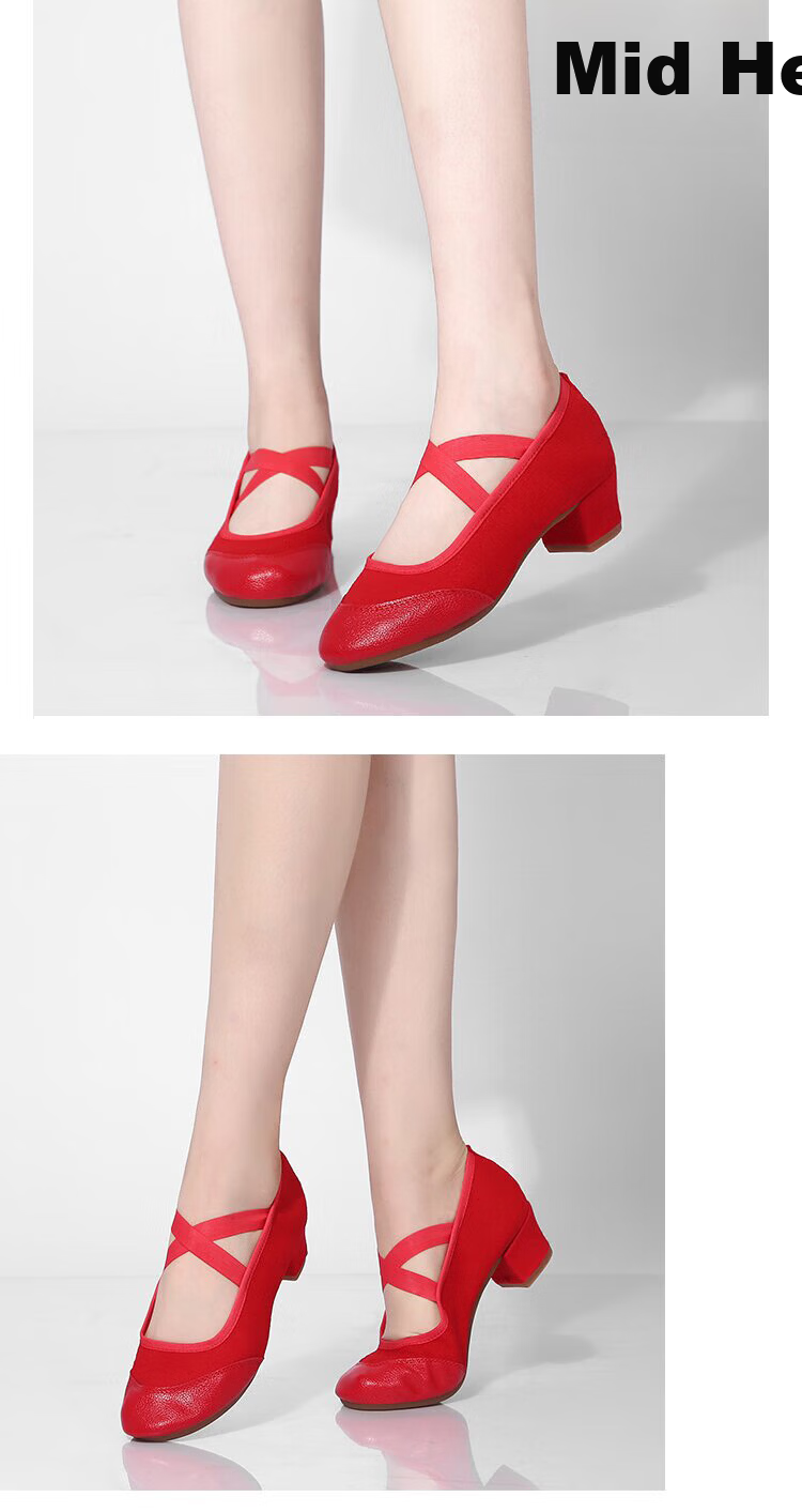 Teslita Red Dance Shoes Women Soft Sole Middle-Aged and Elderly Adult Mid-Heel Square Dance Canvas Shoes Black 7