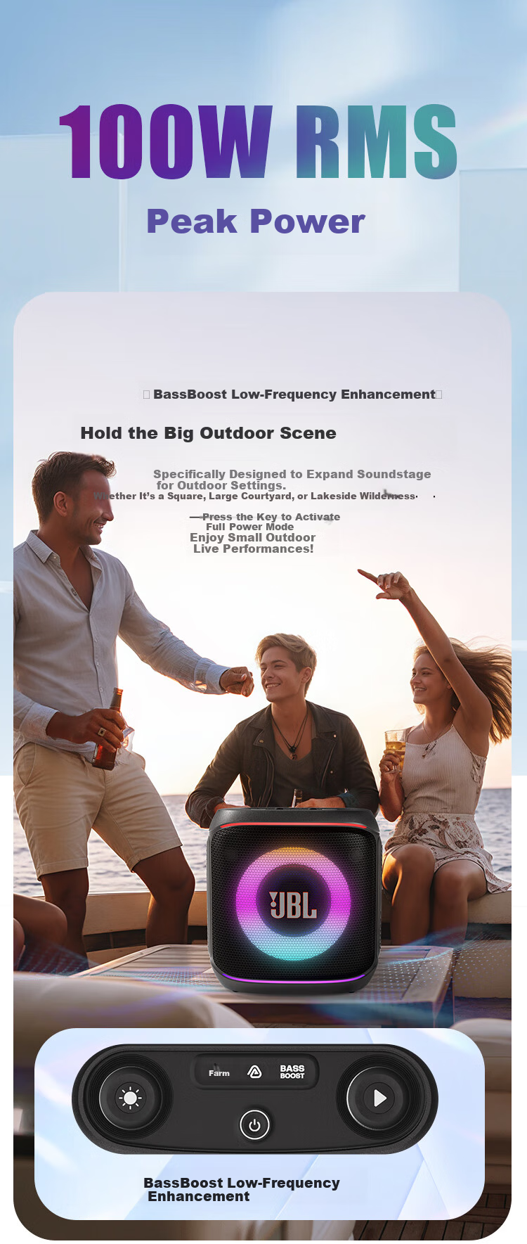 JBL PartyBox Encore 2 Bluetooth Speaker Outdoor Camping Home KTV Microphone All-in-One Karaoke Machine Singing Version 2 Speaker 6