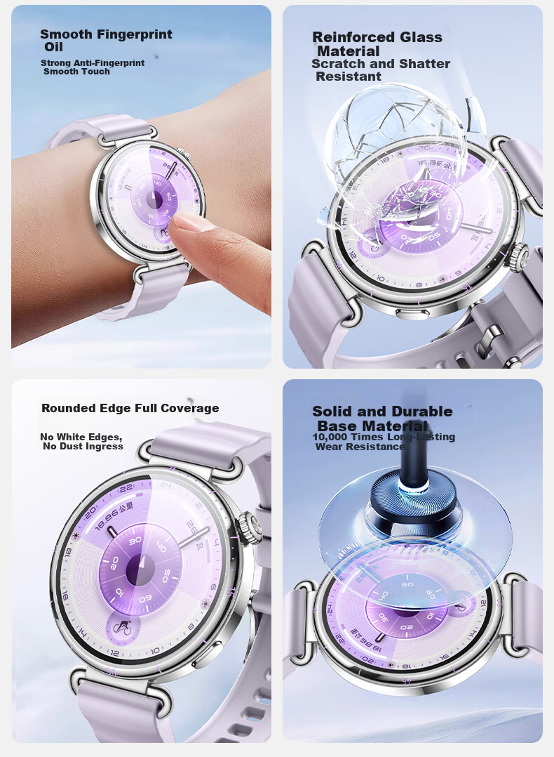 Langling [2-Pack Instant Stick] Huawei Watch GT6 Screen Protector Tempered Glass Full Coverage HD Anti-Scratch Anti-Fingerprint 41MM 2