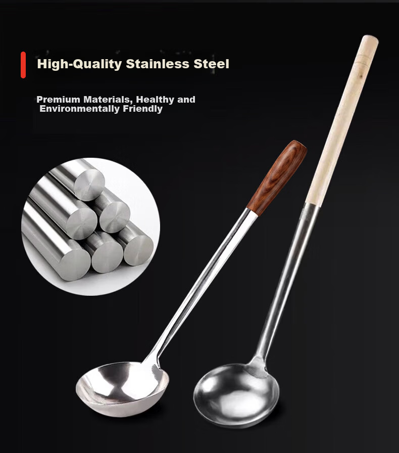 Jinwanfu Stainless Steel Commercial Cooking Wok Ladle Chef's Wooden Handle 8 Liang Hand Ladle 1 Piece 3