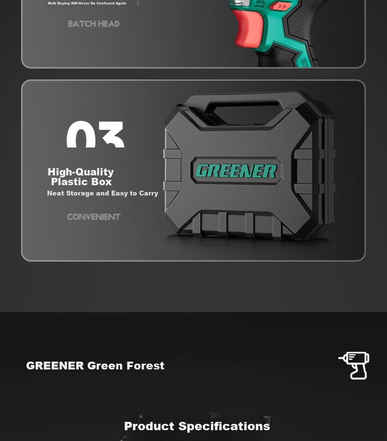 Greenlin 16.8V Brushless Cordless Drill 4-in-1 Multi-Function Lithium Battery Quick-Change Chuck Household Power Handheld Hammer Drill 11