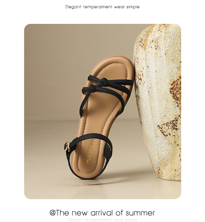 MULINSEN Women's New Commuter Elegant Roman Sandals Breathable Lightweight Summer Sandals Beige Size 39 19
