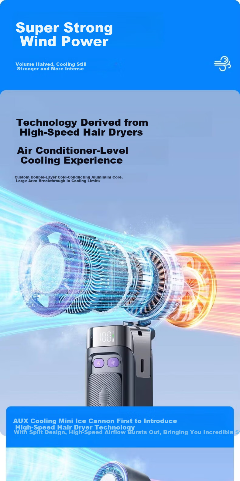 AUX 2026 New Handheld Cooling Fan Portable Superconducting Ice Compress Personal Cooling Device Small Office Silent Outdoor Commuting Long Battery Life Fan 6