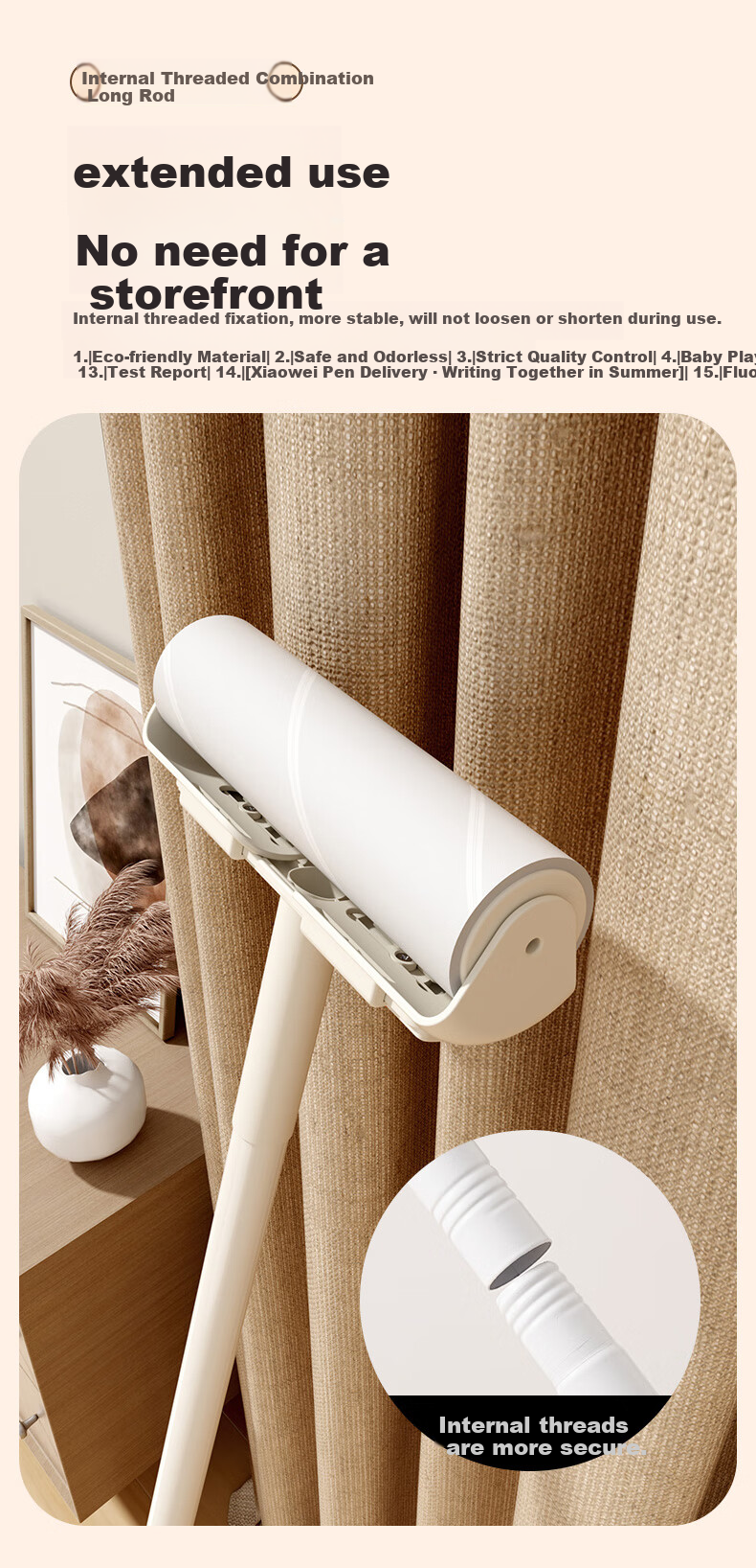 Xiangjiamei Lint Roller, 16cm, 5 Rolls, Long Handle, for Removing Lint from Clothes, Can Tear Off Rolls of Paper, Hair Cleaning, Replacement Pack 6