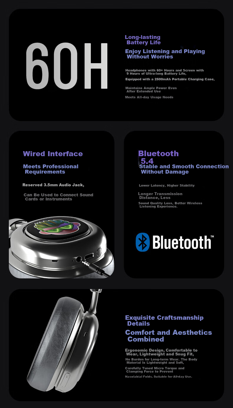 MORRORART VWS X1 Wireless Bluetooth Headphones with Active Noise Cancellation, Touch Screen, Long Battery Life, Birthday Gift, Compatible with Apple And Huawei, Standard Single Screen Version GT Silver 14