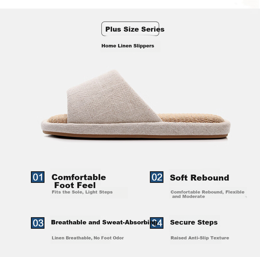 Big Size Linen Slippers for Men 4647 Indoor Home Breathable Cotton Linen Fabric Slippers All Seasons Beige 48-49 3
