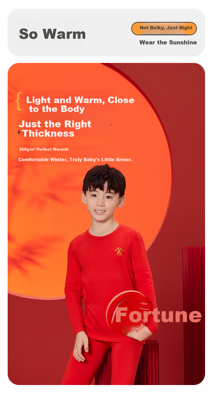 Hodohome Children's Thermal Underwear Girls Red New Year Lucky Autumn Shirt and Pants 3A Antibacterial Festival Outfit 300 170 6