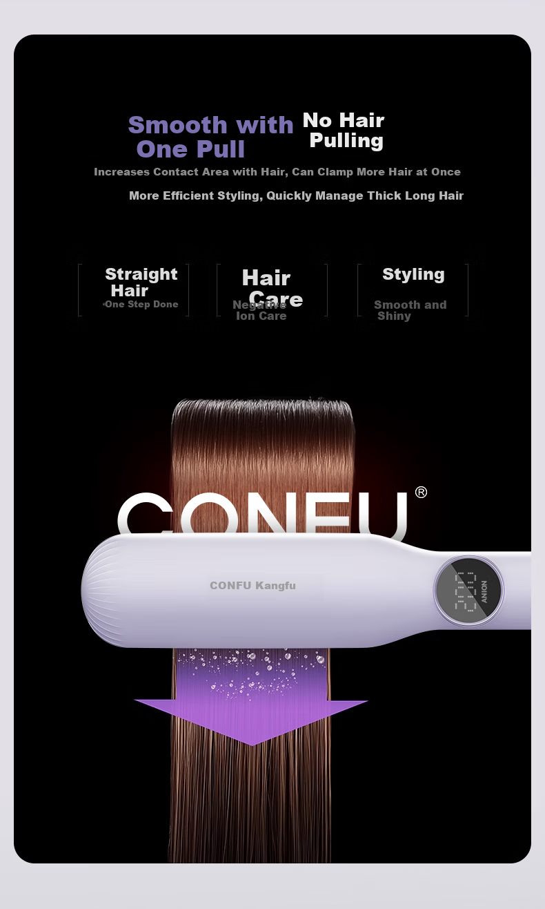 Kangfu Hair Straightener and Curling Iron Negative Ion Hair Care Dual-Use Men's Hair Straightener Heat Protection Bangs Clip Student Dormitory Birthday Gift L1 Beige 7