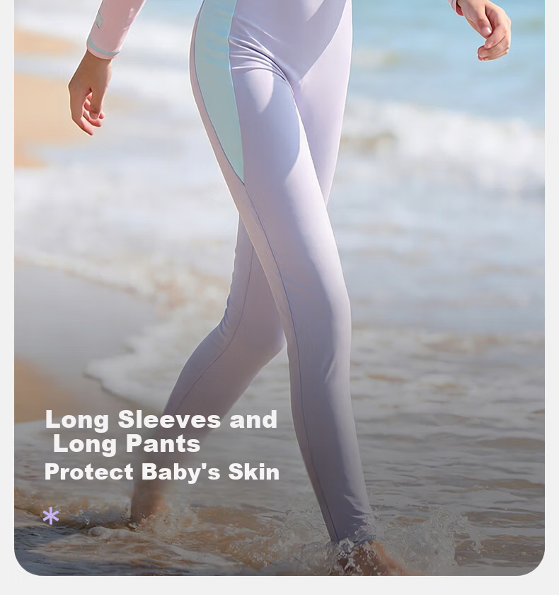 LI-NING Kids Girls Long Sleeve Long Pants Warm Professional One-Piece Surfing Diving Swimming Suit 7191 Purple Size 150 3