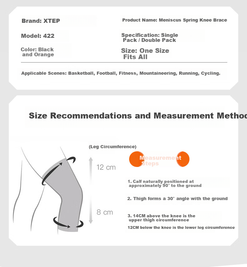 XTEP Knee Brace for Meniscus Injury Joint Knee Synovitis Ligament Patella Running Mountaineering Basketball Badminton 7