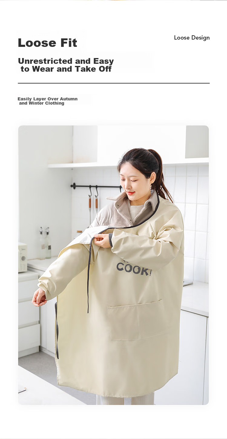 LYNN Waterproof Oil-Resistant Long Sleeve Kitchen Apron Durable Stain-Resistant Unisex Household Apron 6