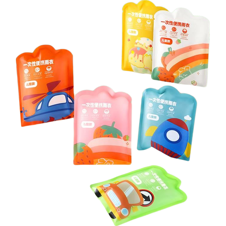 BWNK Outdoor Portable Children's Disposable Rain Poncho Card, One Size Fits All, Mixed Colors, Pack of 5