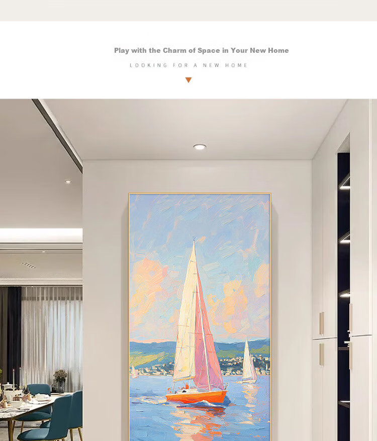 Yihuan Yu Smooth Sailing Entrance Hall Decorative Painting Oil Painting Style Corridor Hanging Textured Living Room Entry Wall Art 6